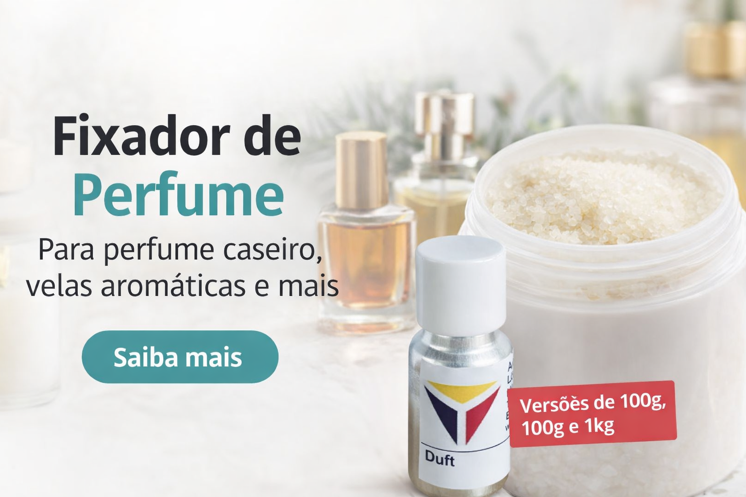 Fixador de perfume e frascos